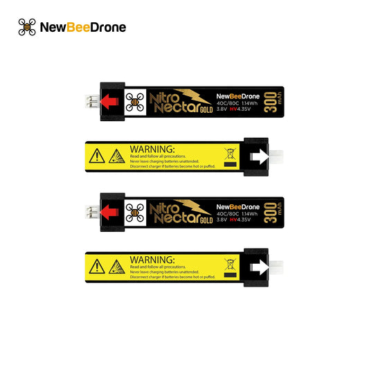 4-Pack NewBeeDrone Nitro Nectar Gold 300mAh 1S HV LiPo Battery with PH2.0