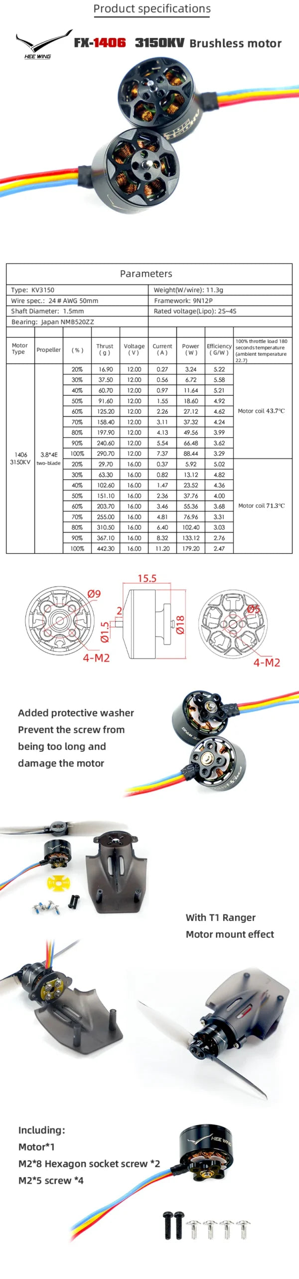 Hee Wing T1 Ranger Tail Replacement Motor FX1406 3150KV