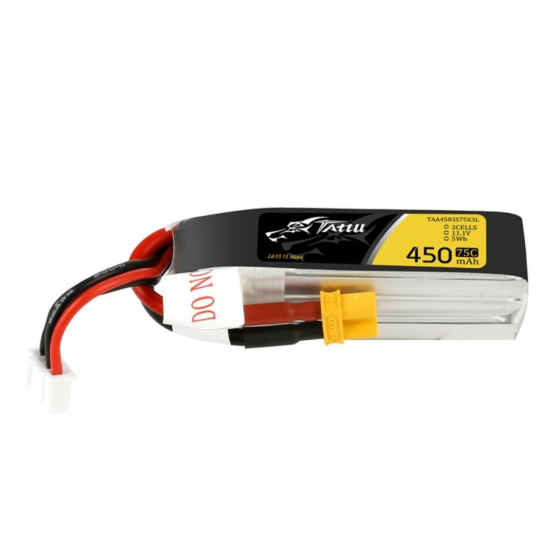 Tattu 450mAh 11.1V 75C 3S1P Long Lipo Battery Pack XT30