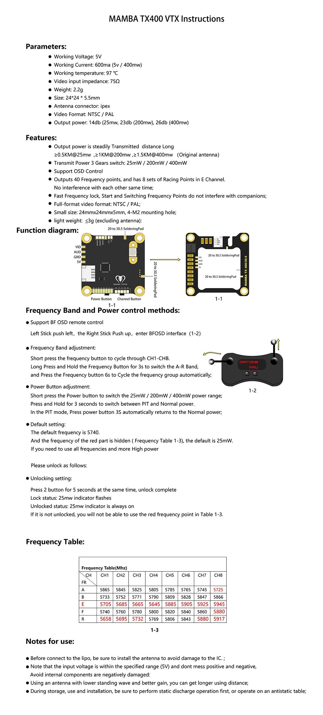 Diatone Mamba TX400 Video Transmitter
