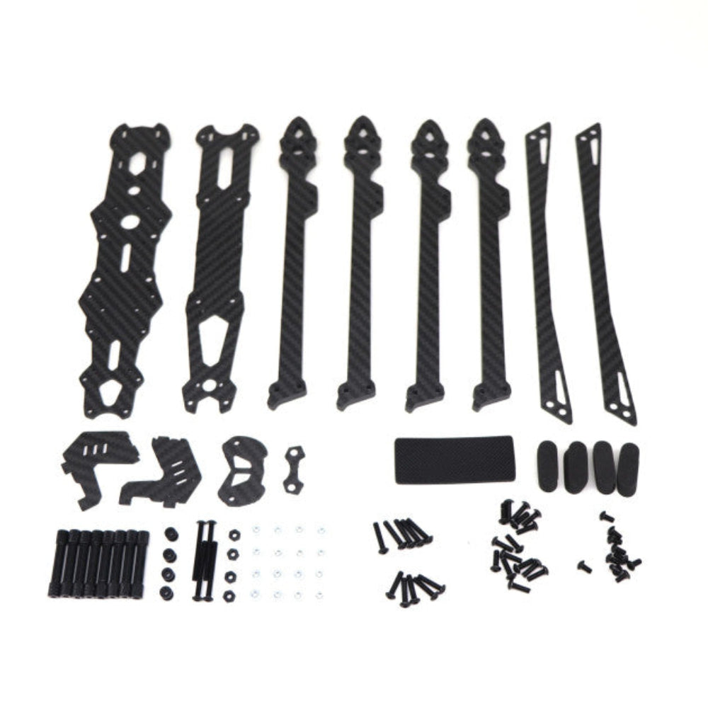 Set of black mechanical components on a white background