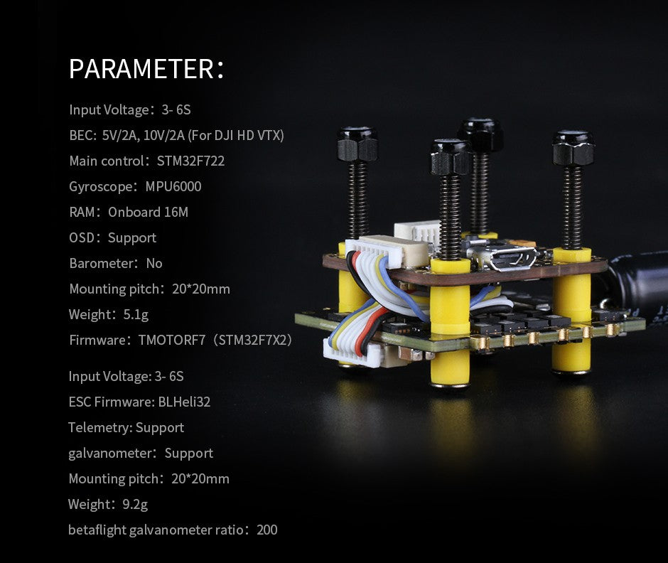 T-Motor Mini F7 Stack + F45A 3-6S BLHeli_32 4-in-1 ESC