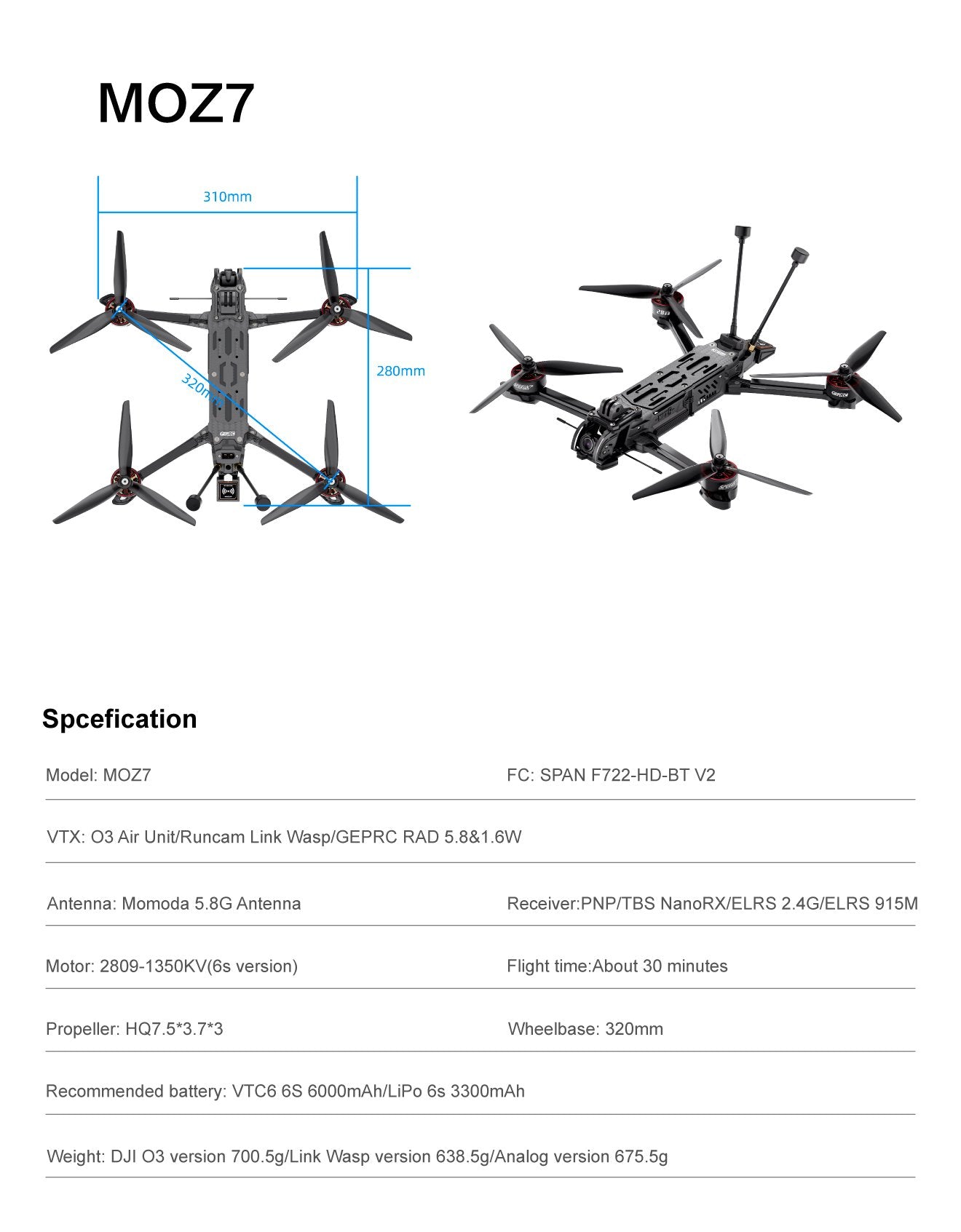 GEPRC MOZ7 HD O3 ELRS Long Range FPV Drone