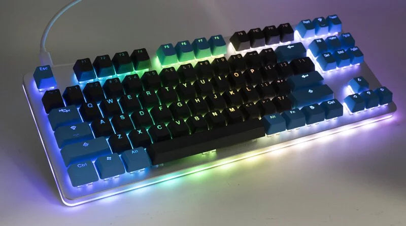 Tai-Hao Double Shot PBT Backlit Keycaps - Black + Deep Sky Blue