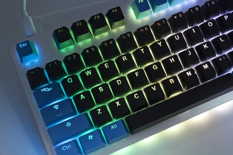 Tai-Hao Double Shot PBT Backlit Keycaps - Black + Deep Sky Blue