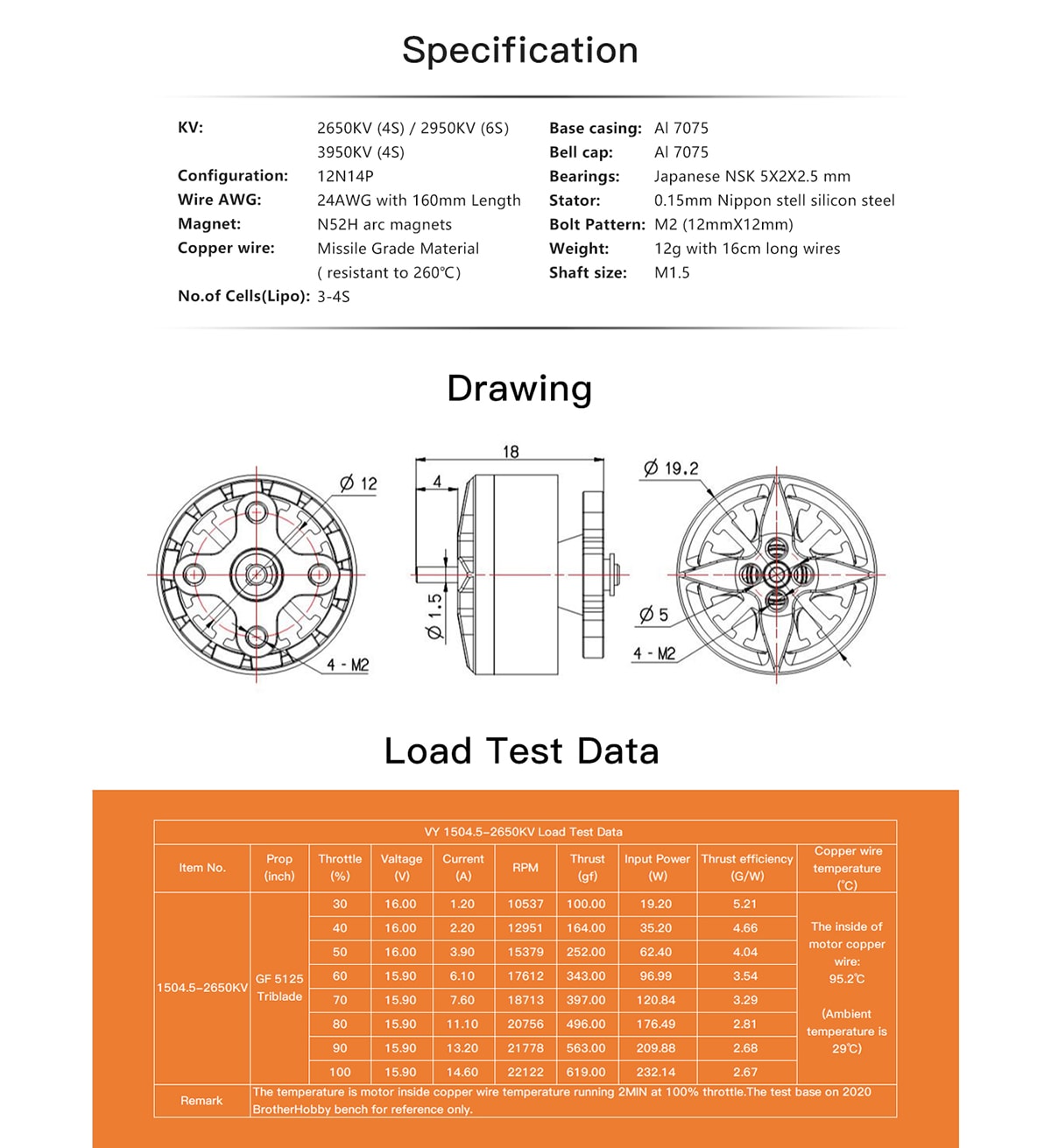 BrotherHobby VY 1504.5 Motor (2650kV, 2950kV, 3950kV) 4-6S