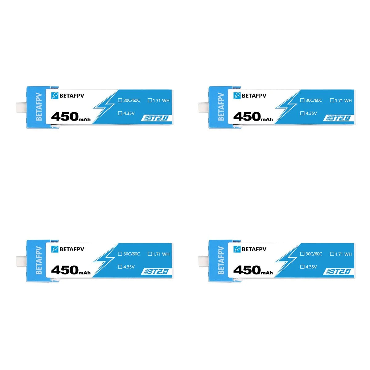 BetaFPV BT2.0 450mAh 1S 30C Battery (pack of 4)