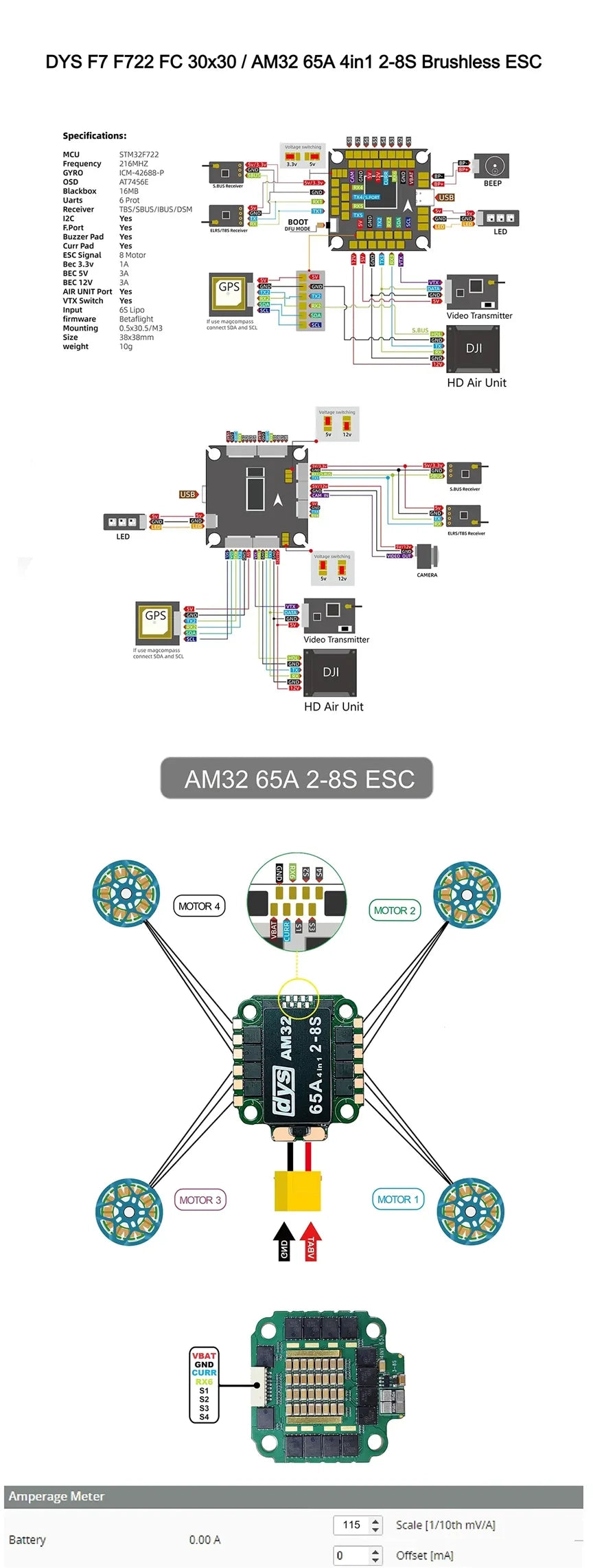 DYS F7 Stack F722 FC 65A 8S AM32 30x30