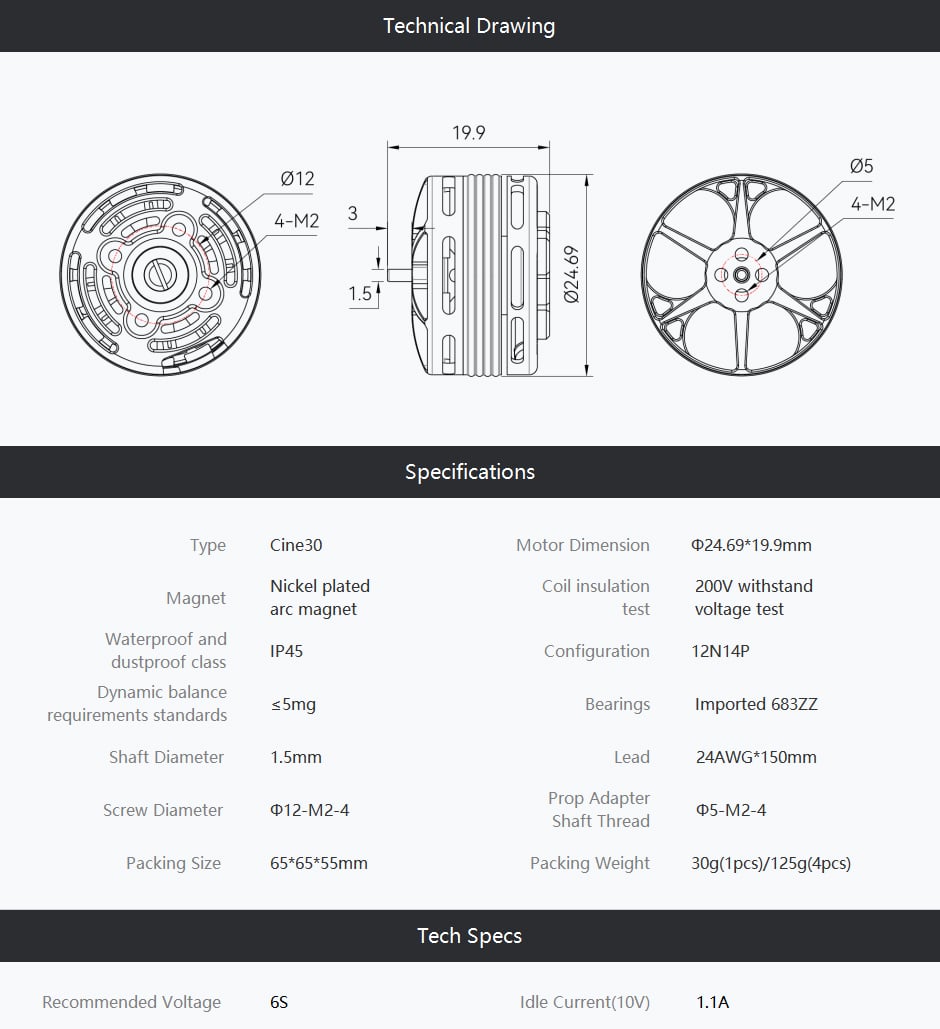T-motor Cine30 Combo 6S 3" FPV Motors (4pc)