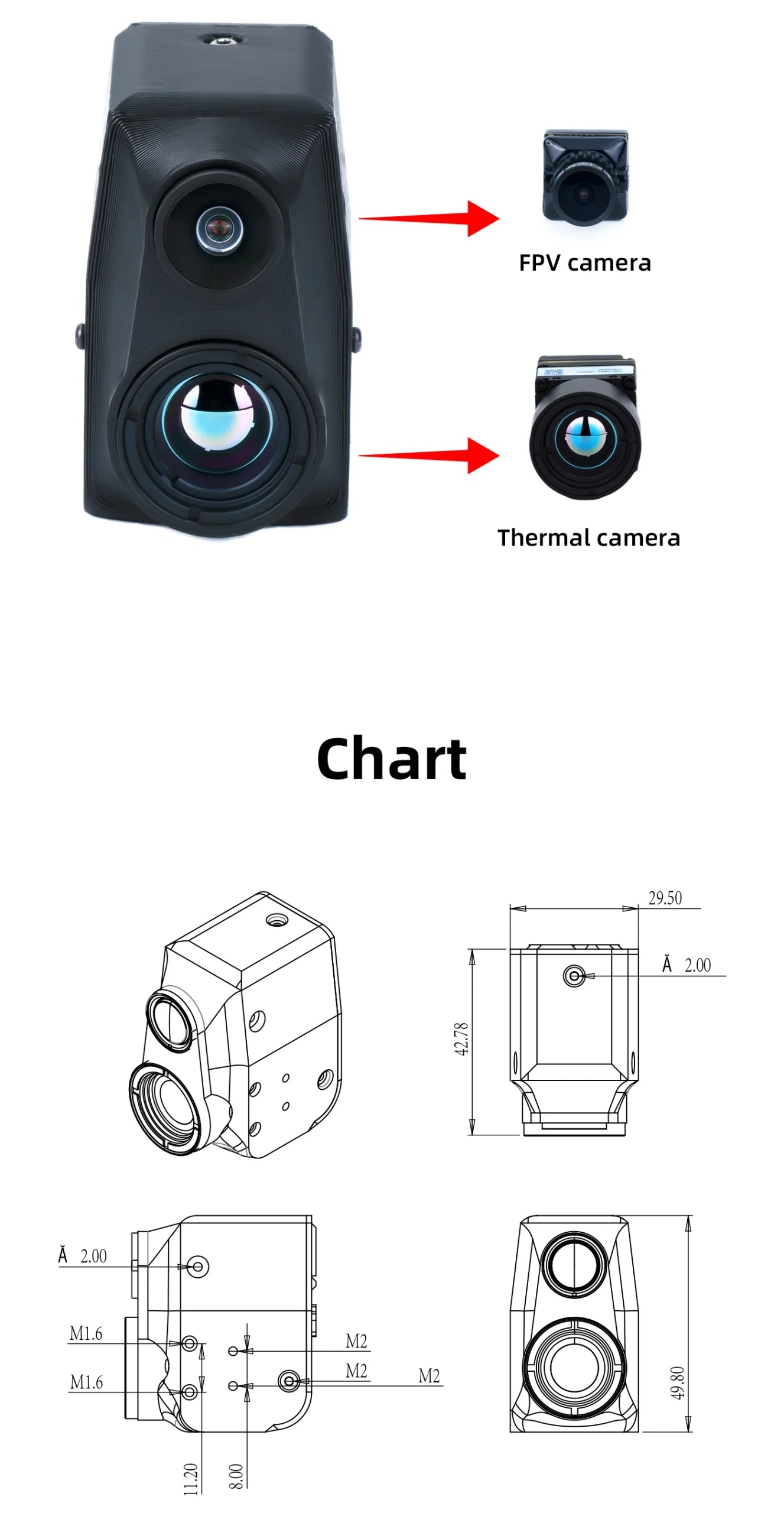 Axis Flying Dual Thermal Imaging FPV Camera 256×192