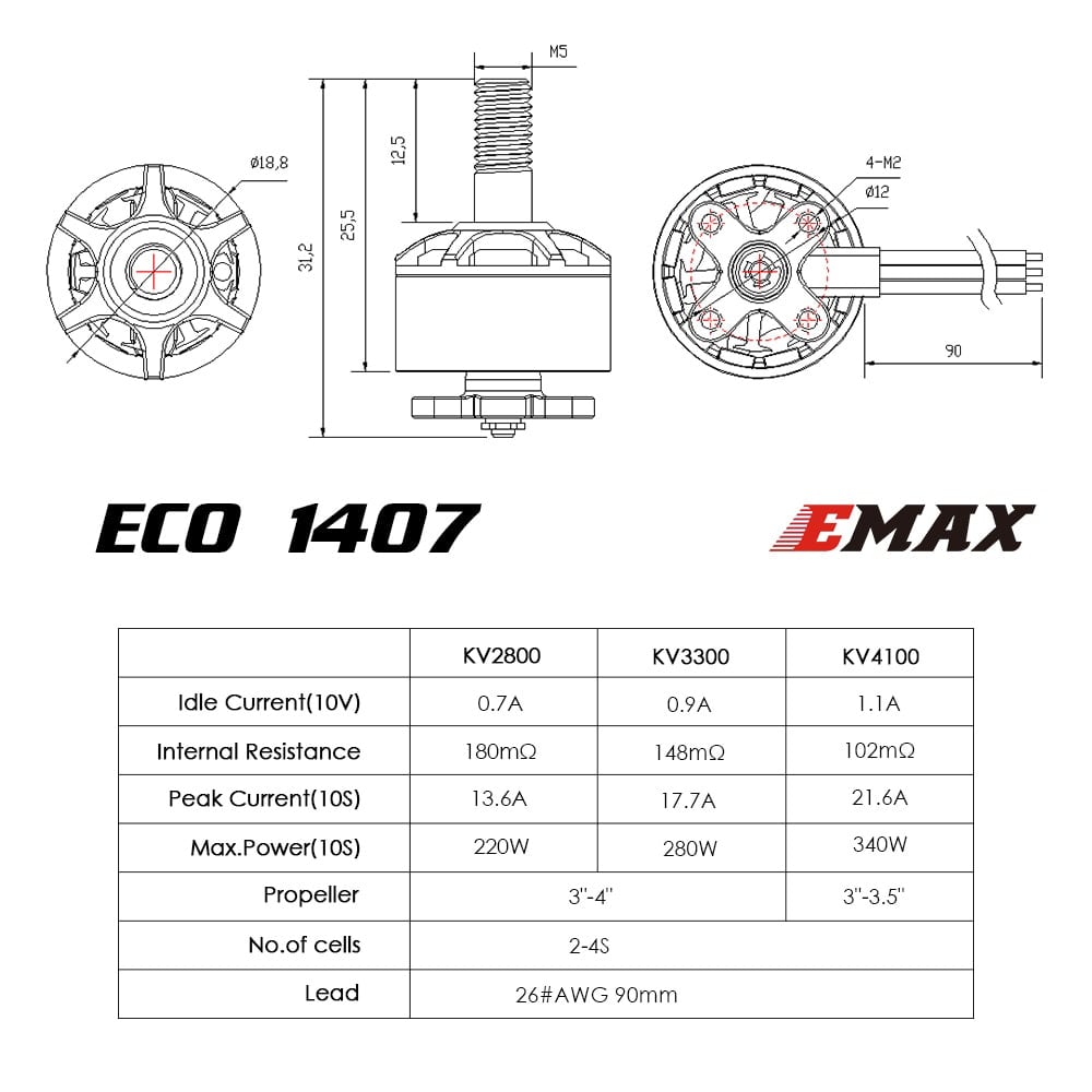 Emax Eco 1407 Cinewhoop Motor (3300Kv, 4100Kv)