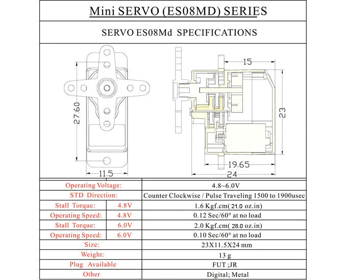 EMAX ES08MD II 13g Mini Metal Digital Servo