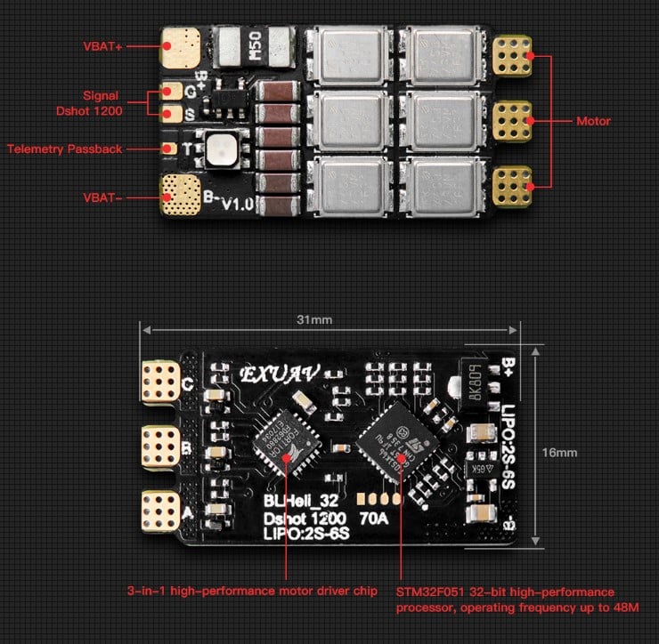 NeutronRC EXuav Lightning ESC 70A AM32 - AT32F421