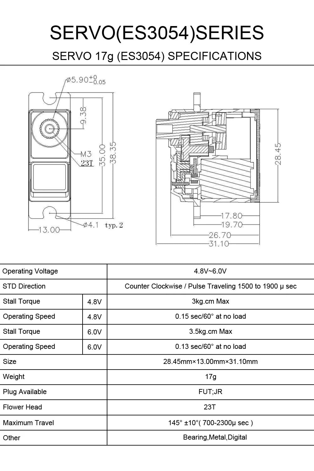 Emax ES3054 17g 3.5kg 0.13sec Metal Gear Digital Servo