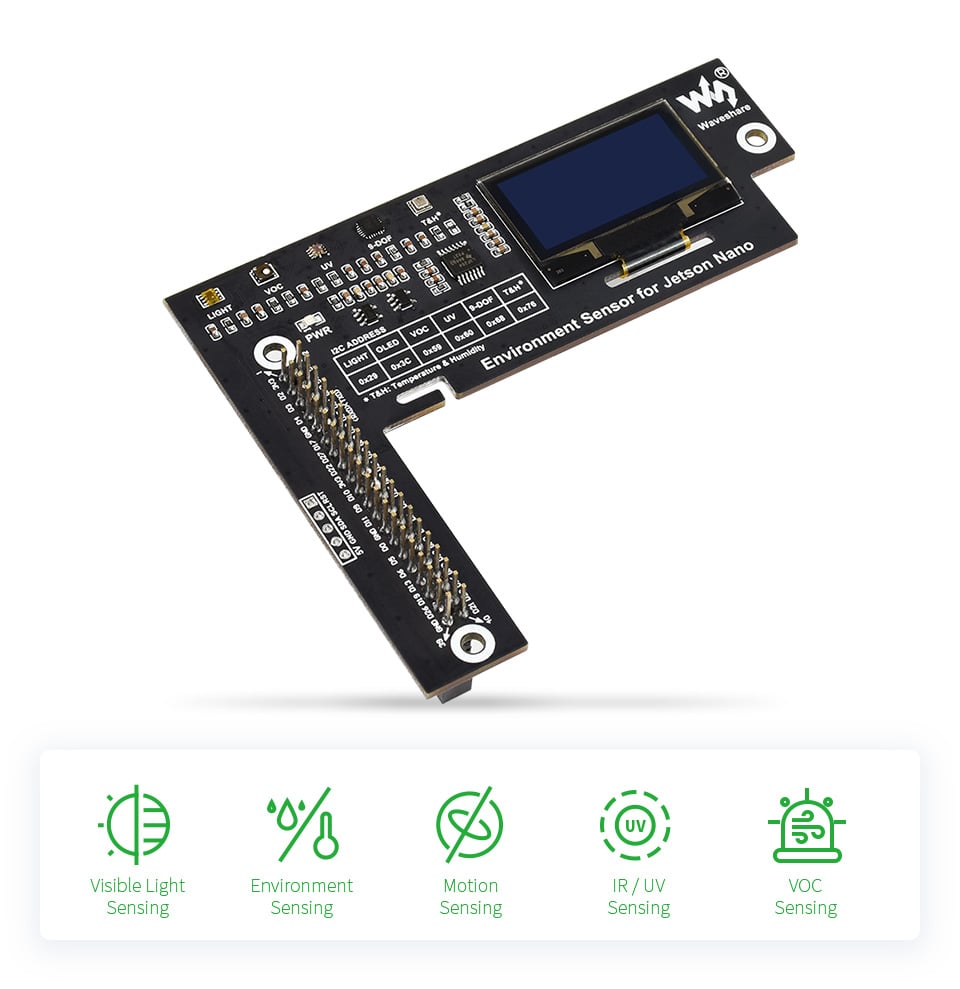 Environmental Sensor Module for Jetson Nano, I2C Bus, with 1.3inch OLED Display
