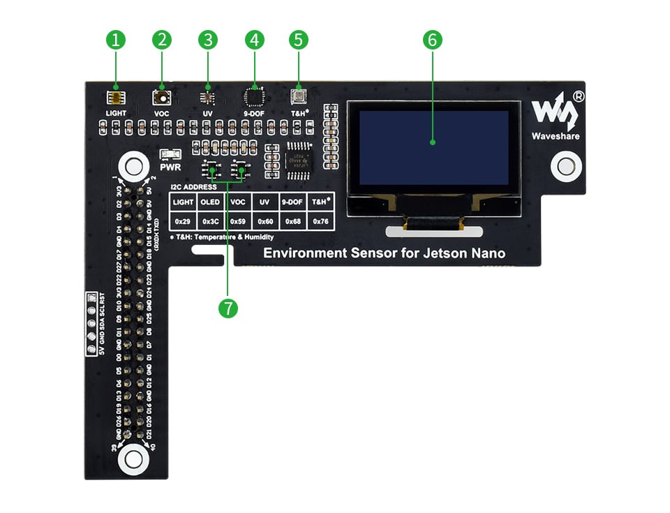 Environmental Sensor Module for Jetson Nano, I2C Bus, with 1.3inch OLED Display
