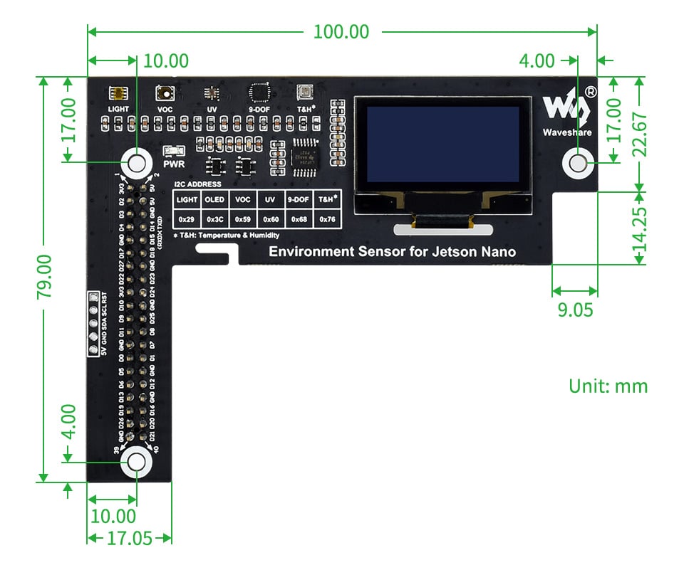 Environmental Sensor Module for Jetson Nano, I2C Bus, with 1.3inch OLED Display