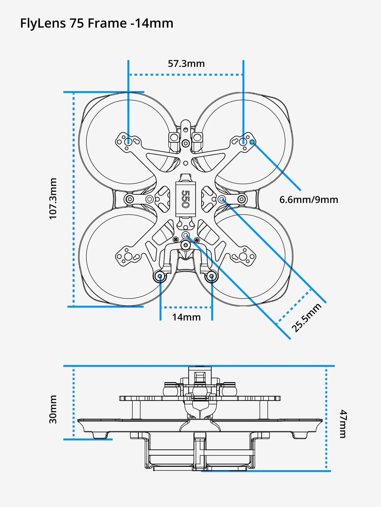 FlyLens 75 Frame kit for Analog\ Wasp\ Walksnail \ HDZero - Clear Black
