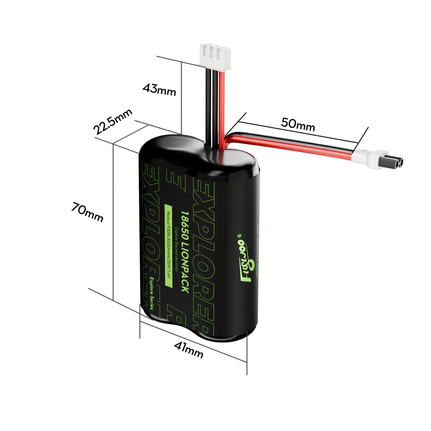 Flywoo Explorer Molicell P30B 18650 2S1P 3000mAh Li-Ionpack Battery XT30