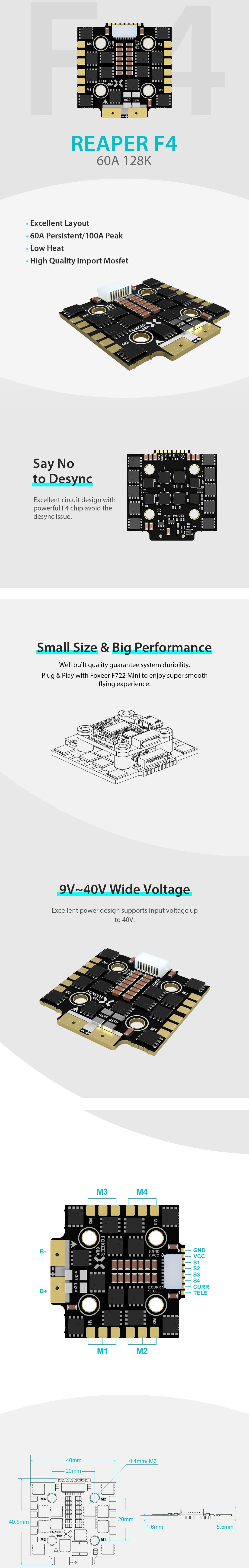 Foxeer Reaper F4 Mini 128K 60A 4in1 ESC (3-8S 20x20 AM32)