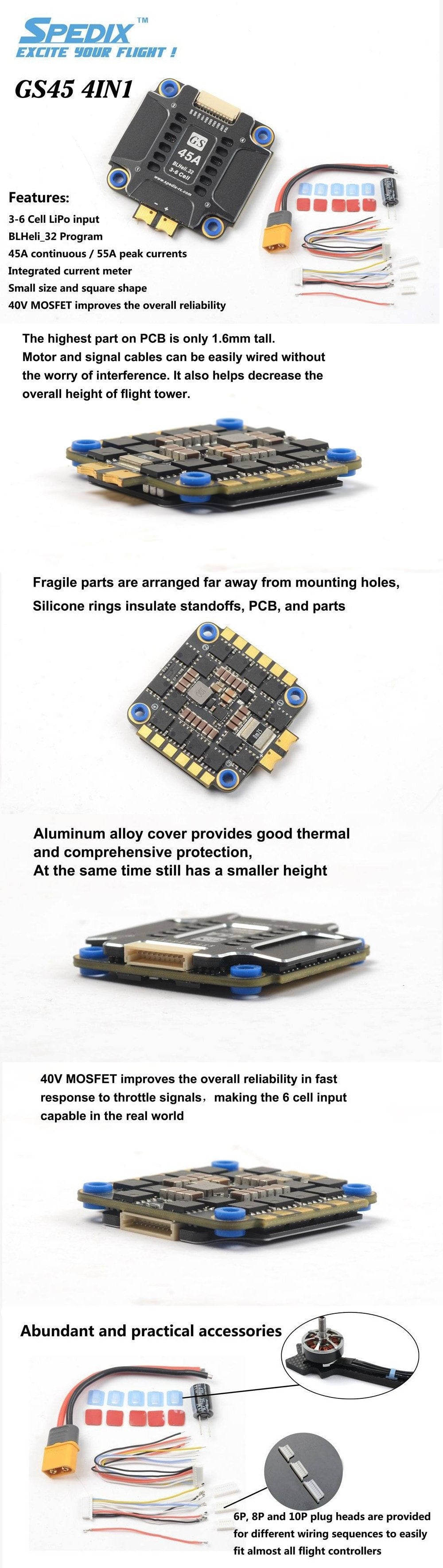 Spedix GS45A 4in1 Blheli_32 45A ESC (2-6S)