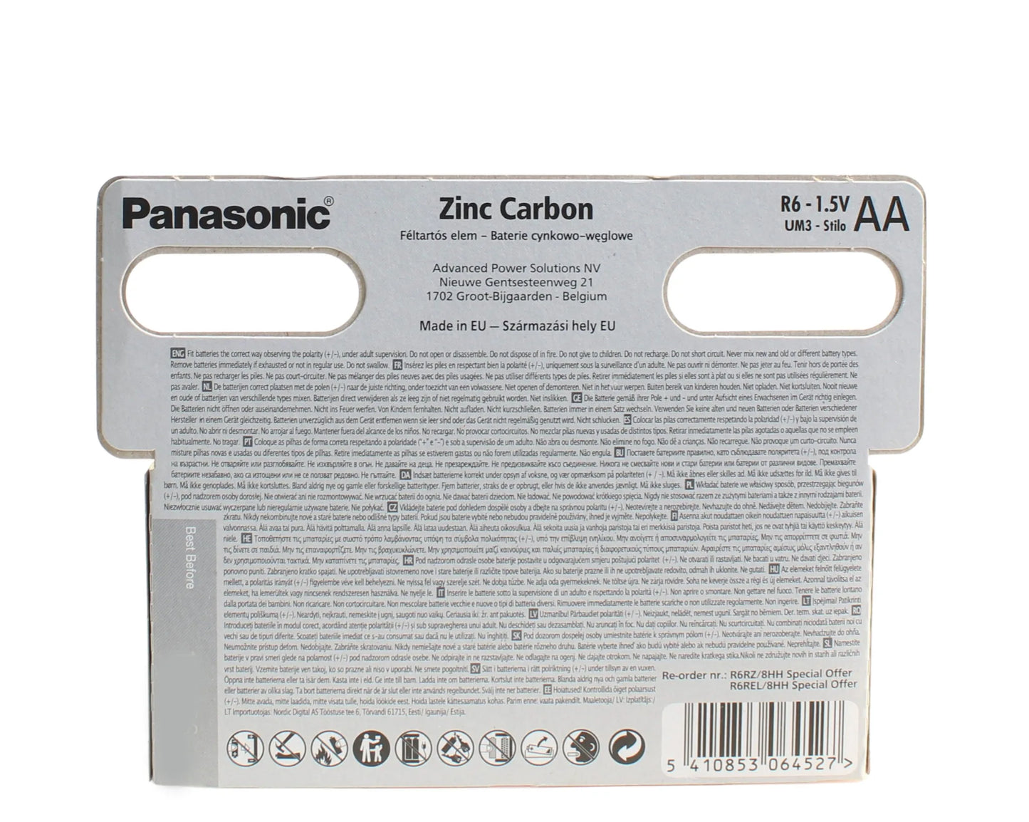 Panasonic Zinc AA R6 UM3 Batteries 8 Pack