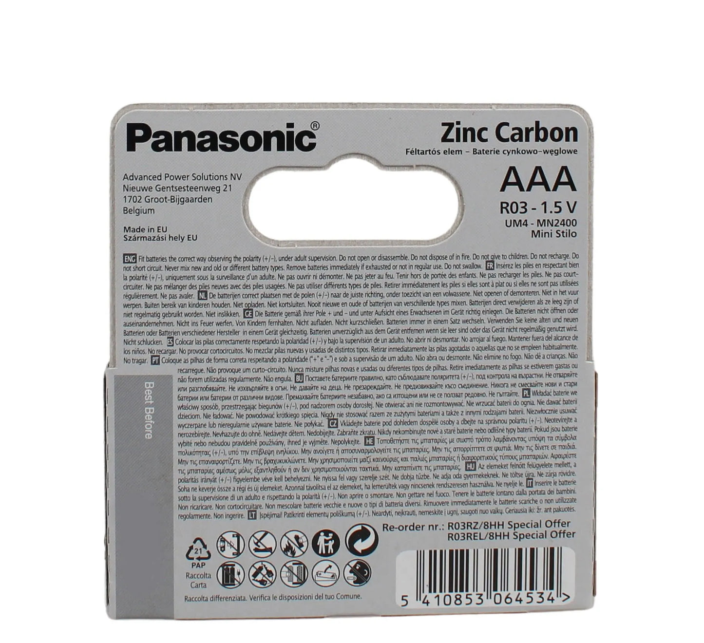Panasonic Zinc AAA R03 MN2400 Batteries | 8 Pack