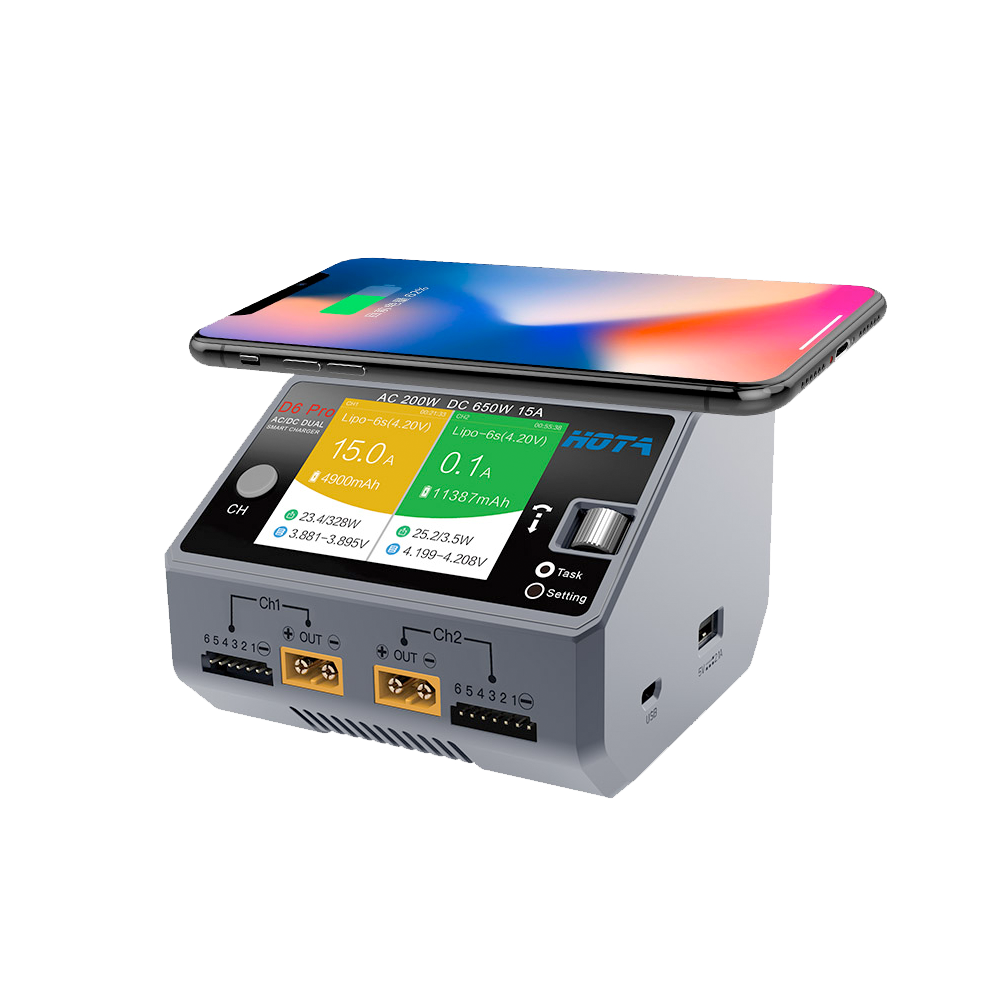 HOTA D6 Pro Dual Charger 1-6S AC200W/DC650W 15A w/ wireless cellphone charging