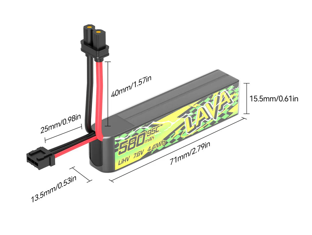 BetaFPV LAVA II 2S 580mAh LiHV Battery (2-Pack) – 95C
