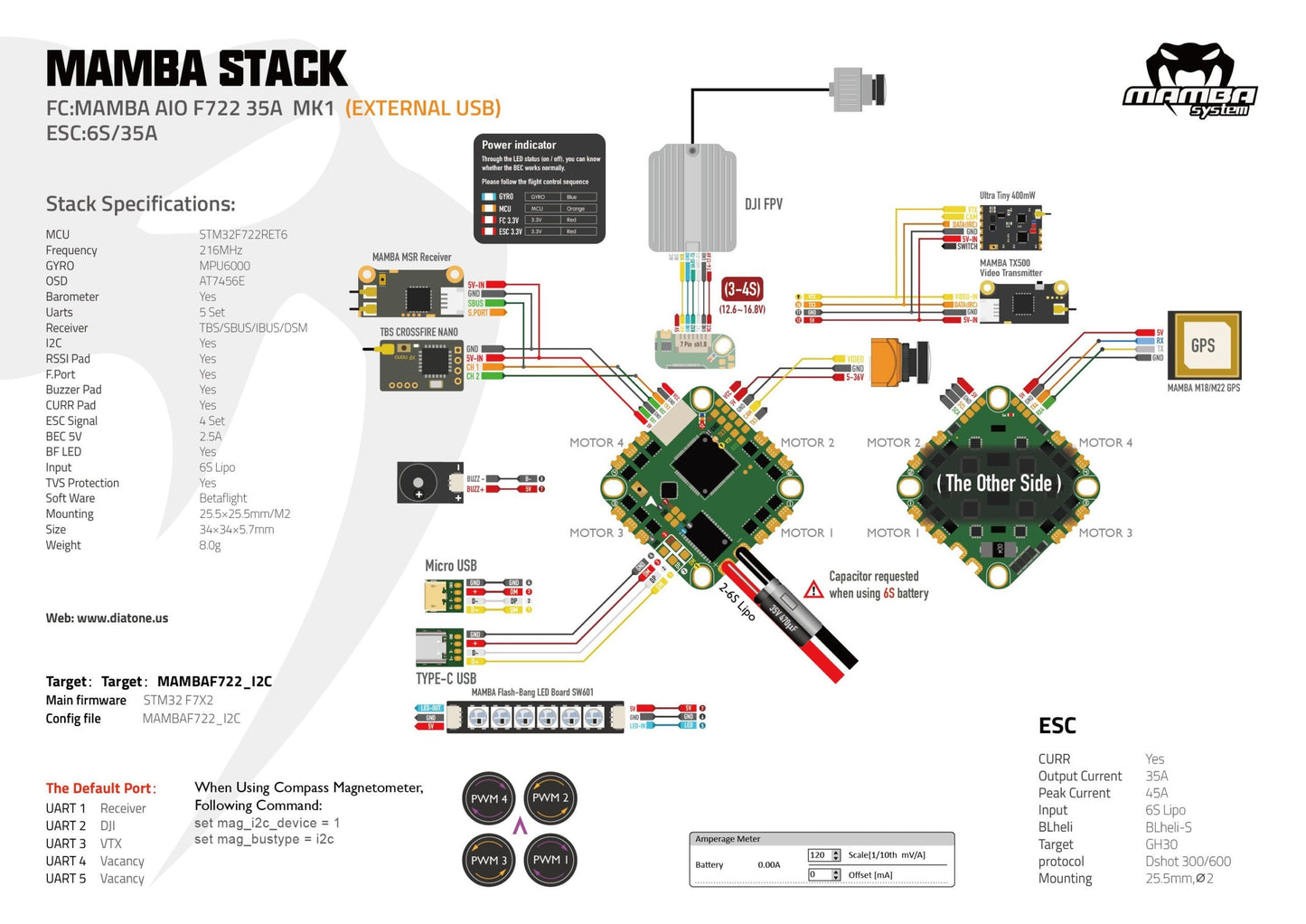 Diatone Mamba AIO F722 35A MK1 Toothpick Flight Controller