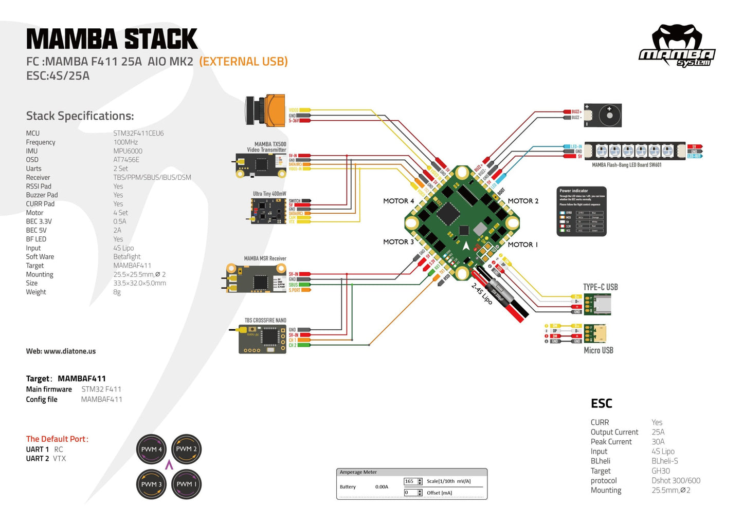 Diatone Mamba AIO F722 35A MK1 Toothpick Flight Controller