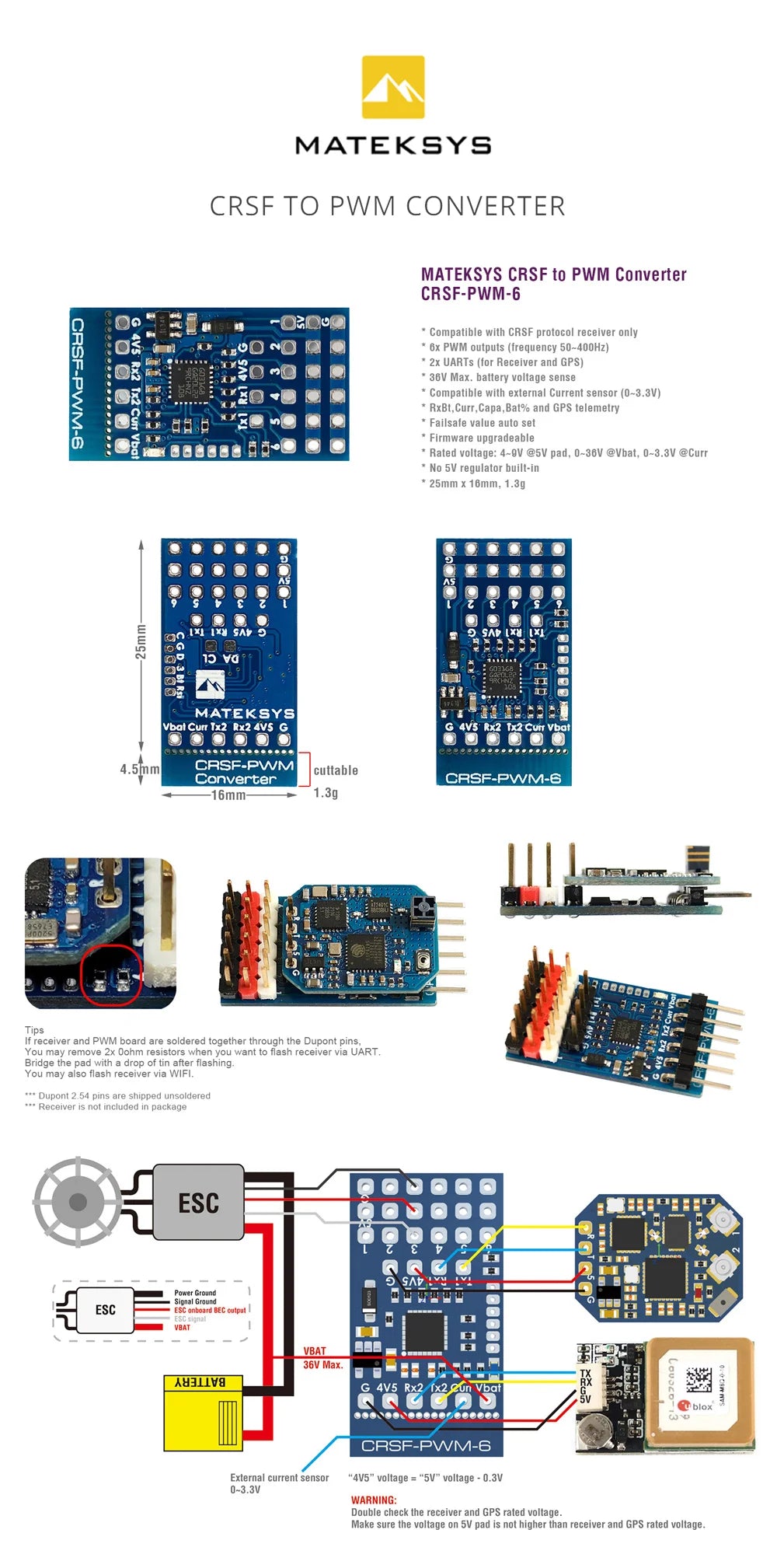 Matek Crossfire to PWM Converter - CRSF PWM 6