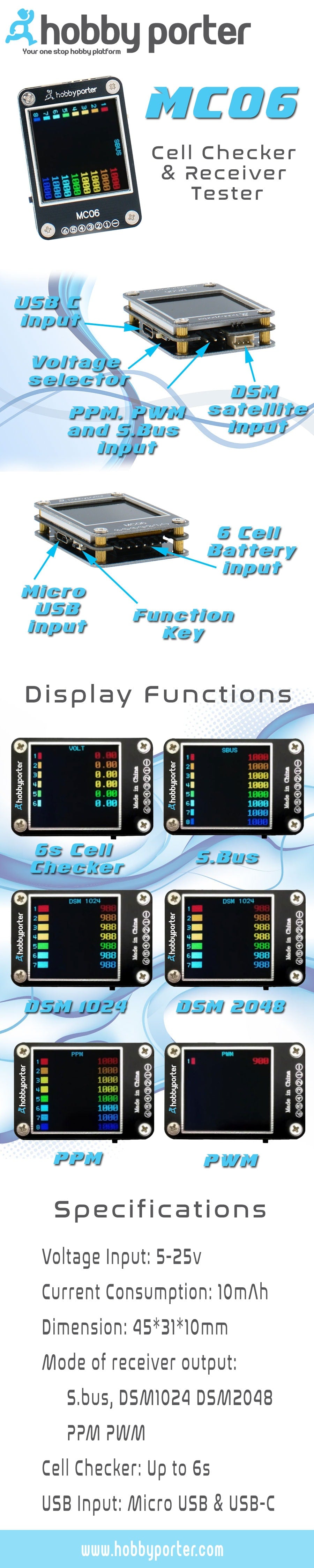 Hobby Porter MC06 6s Battery & Receiver Checker/Tester