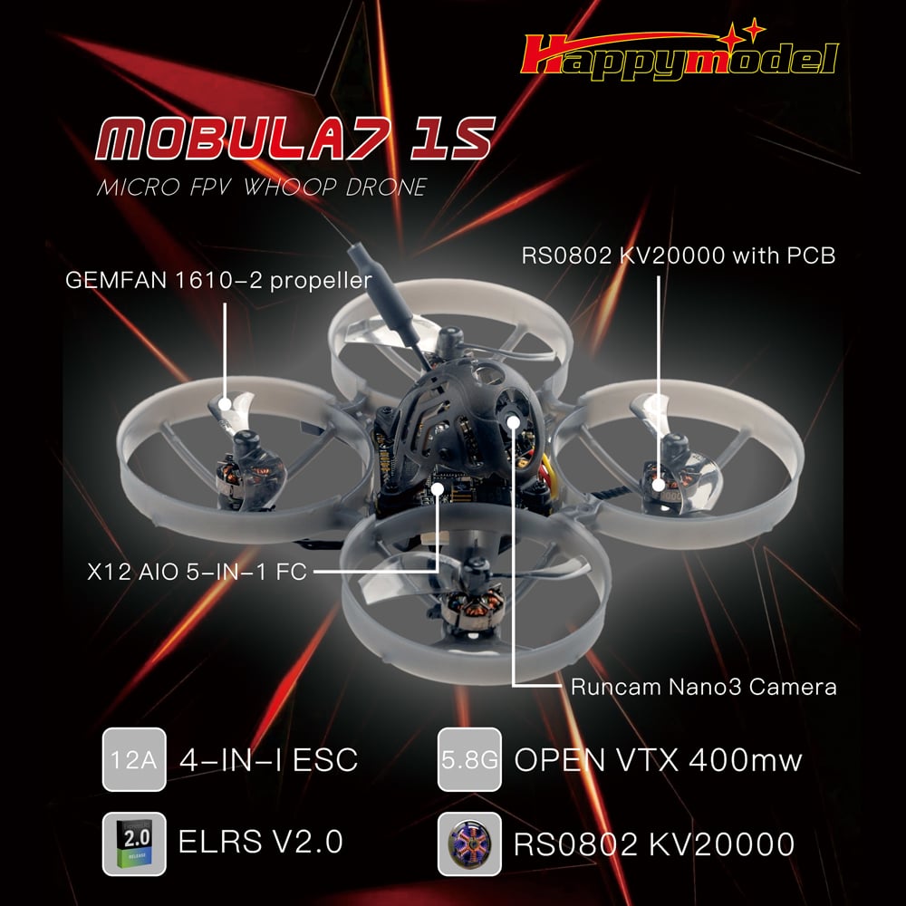 Happymodel Mobula7 1S ELRS 75mm BNF Brushless Whoop (2.4Ghz)