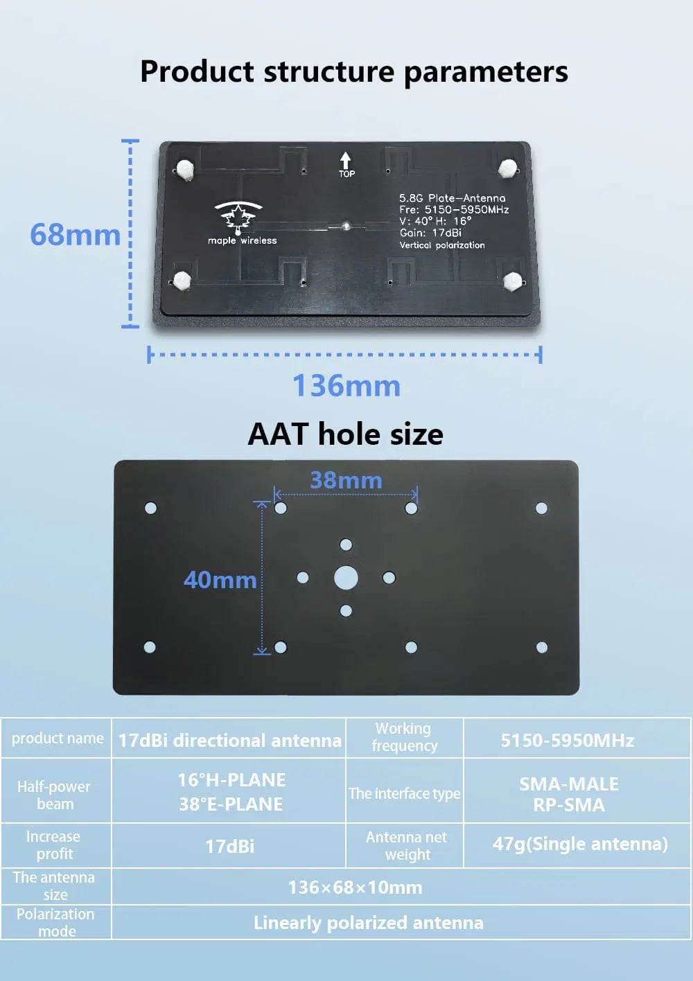 Maple Wireless 5.8G 17dB Directional Antenna SMA