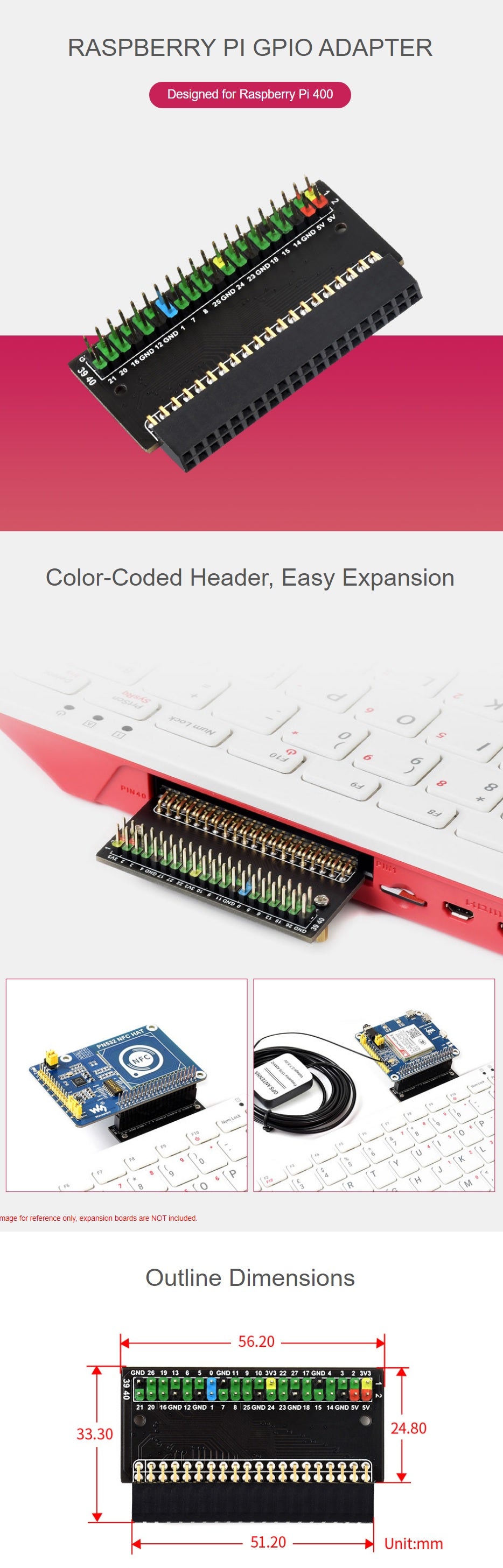 GPIO 40PIN Header Adapter for Pi 400