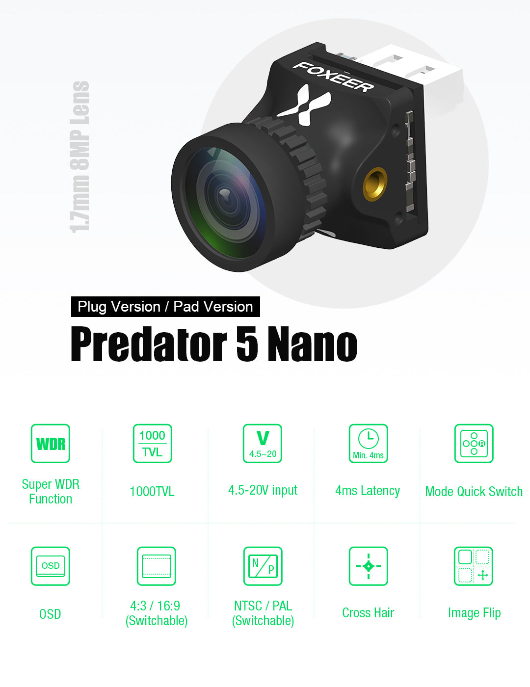 Foxeer Predator 5 Nano - 4ms Latency WDR Racing FPV Camera