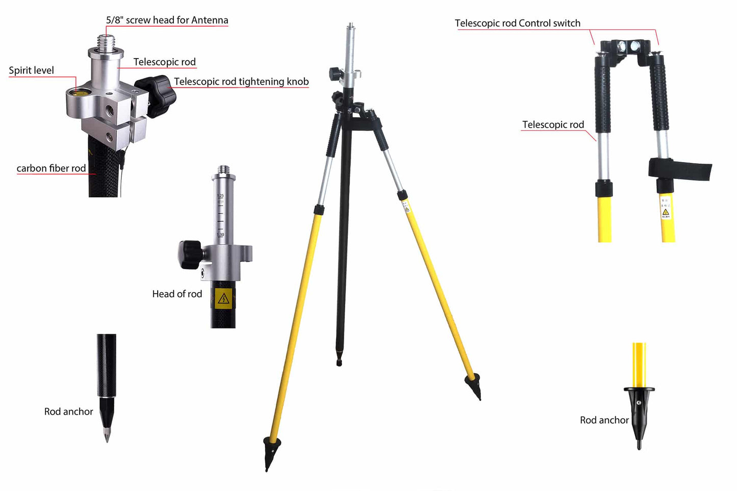 RTK Survey Telescopic Tripod w/ spirit level and 5/8" screw thread