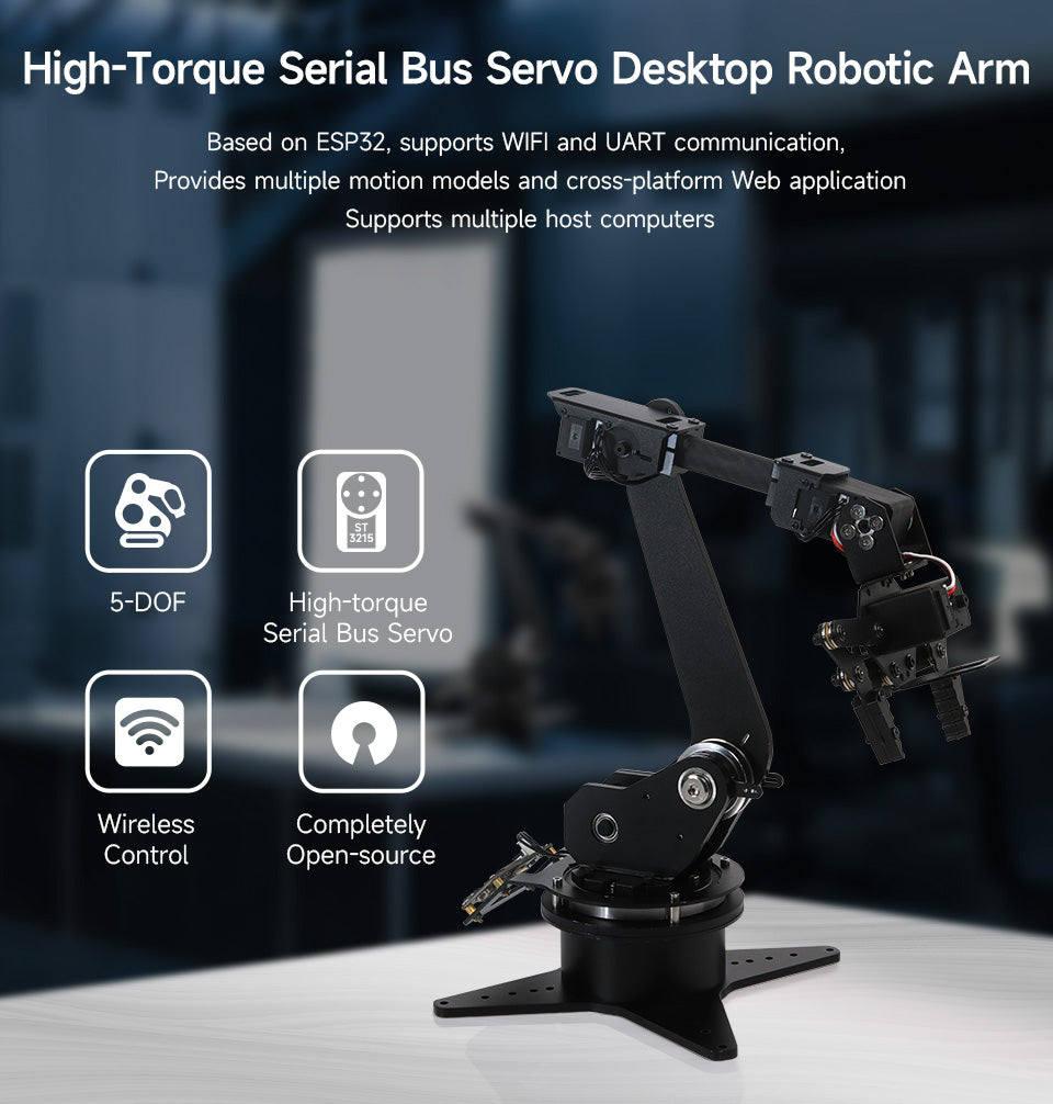 High-torque Serial Bus Servo, Desktop Robotic Arm Kit, Based On ESP32, 5-DOF, Supports Wireless Control