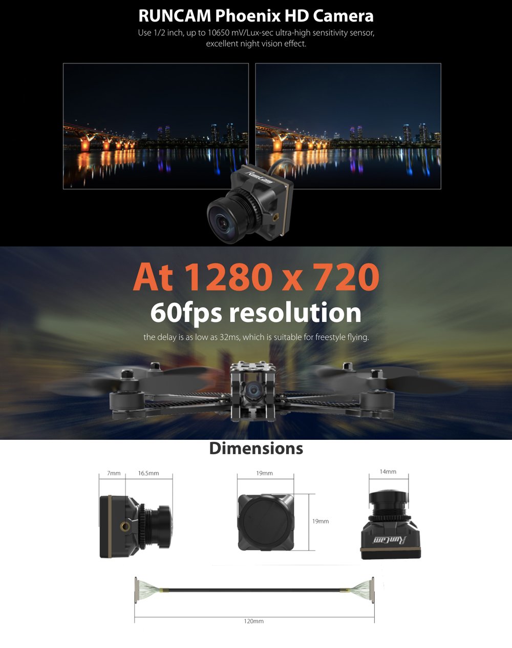 RunCam Phoenix HD Digital FPV Camera w/12cm Coax