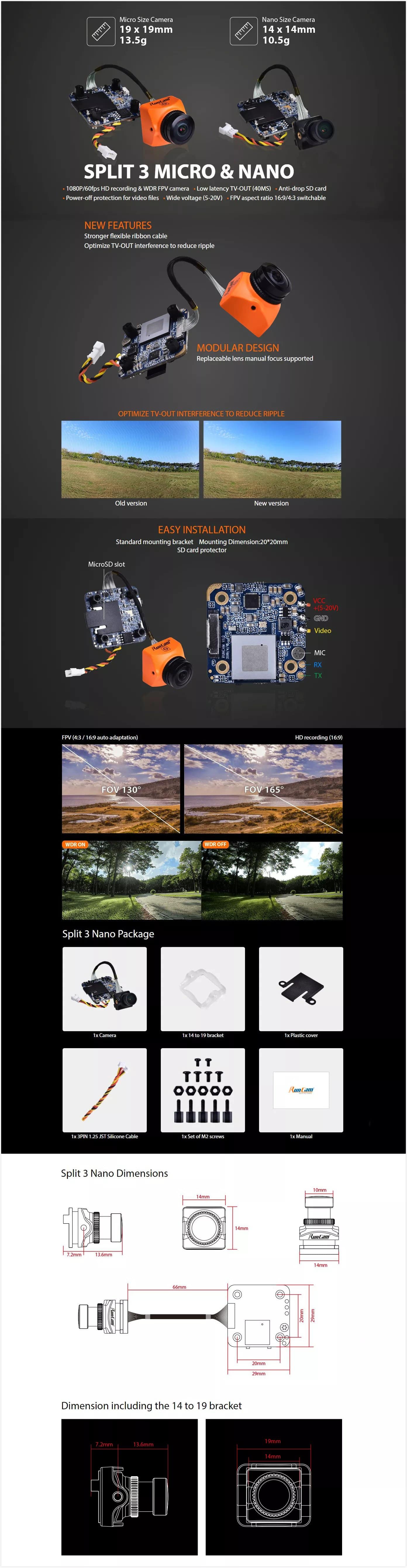 Runcam Split 3 (Nano/Micro/Whoop) 1080p Low Latency FPV camera