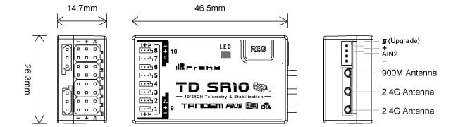 FrSky TD SR10 Tandem Dual-Band Receiver (2.4GHz/900MHz)
