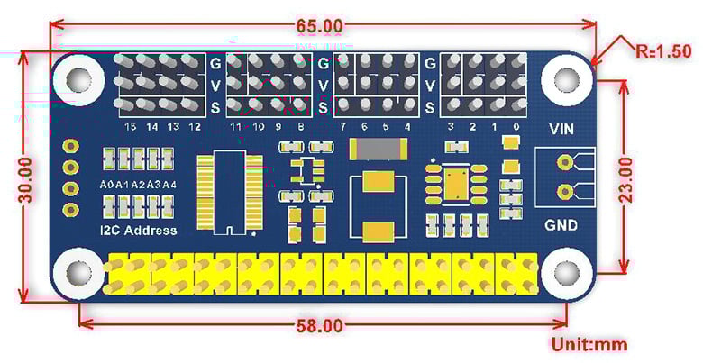 Servo Driver HAT for Raspberry Pi, 16-Channel, 12-bit, I2C