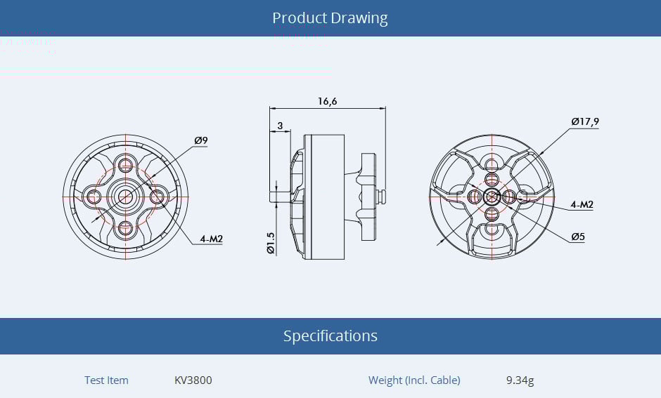 Tmotor F1404 Motor (2900kV / 3800kV / 4600kV)