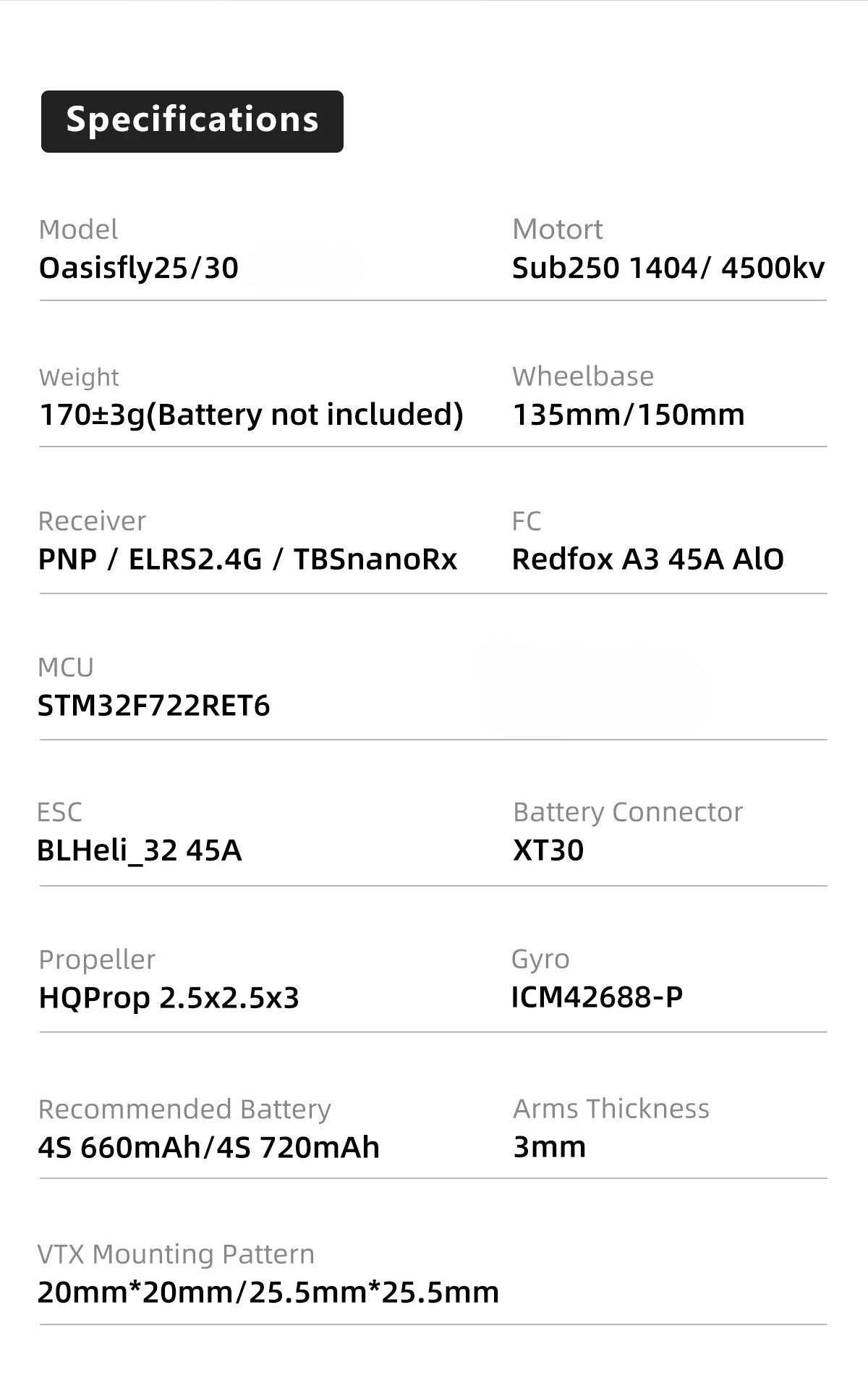 Sub250 OasisFly30 O4 Pro Ready Drone ELRS (Without O4)