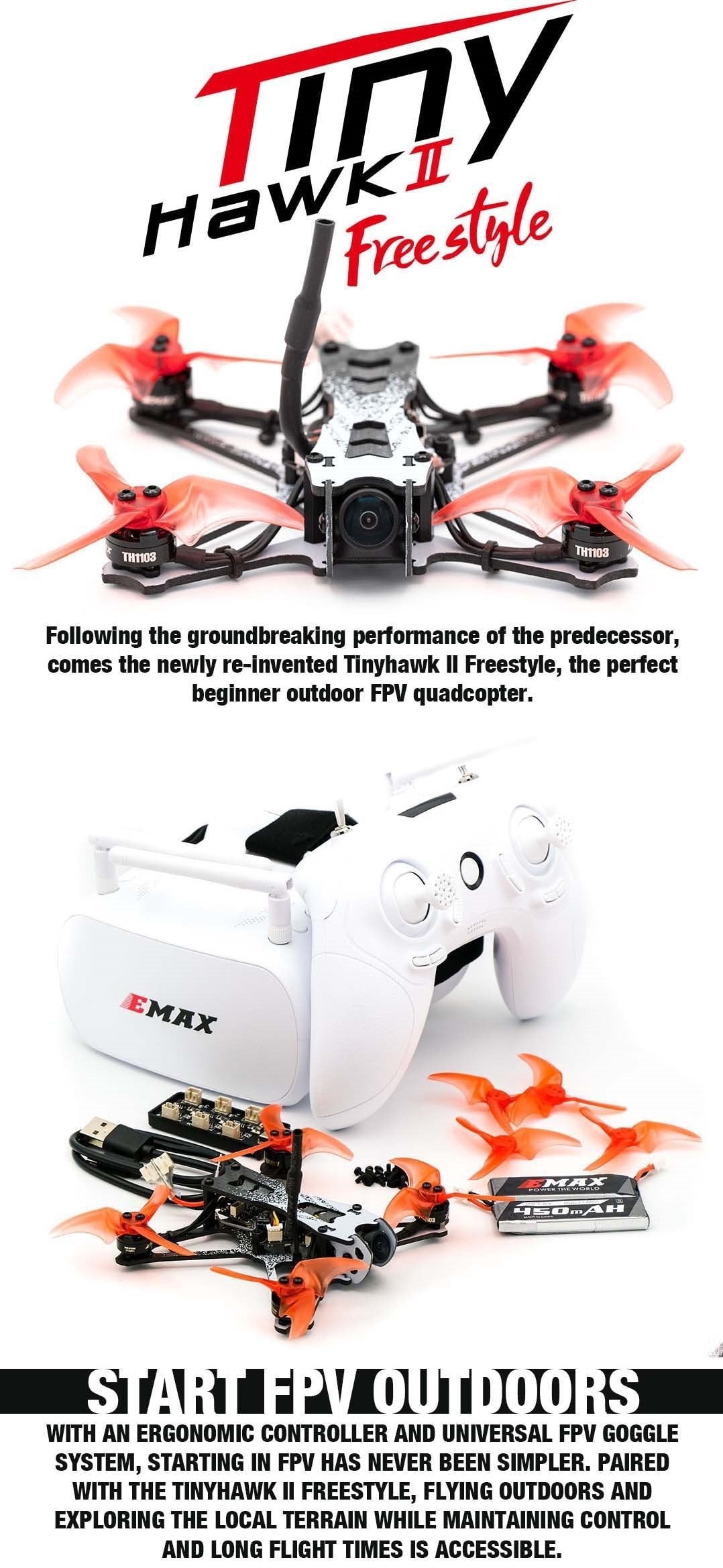 EMAX 🦅 TinyHawk II Freestyle FPV Drone (RTF Bundle)