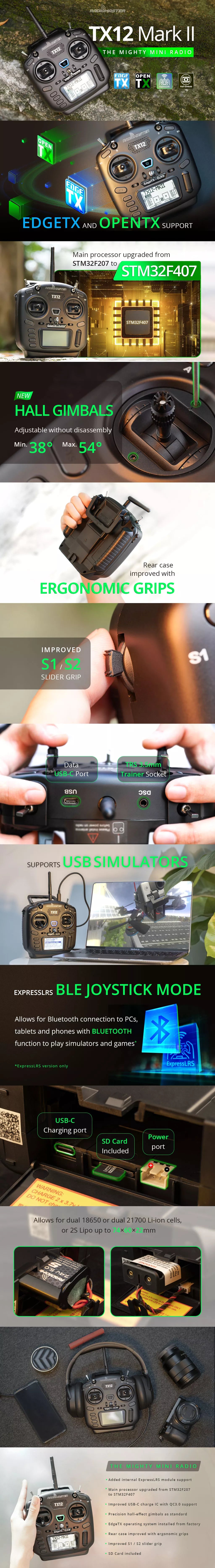 RadioMaster TX12 MKII 2.4GHz 16CH Radio Transmitter w/ Hall Gimbals