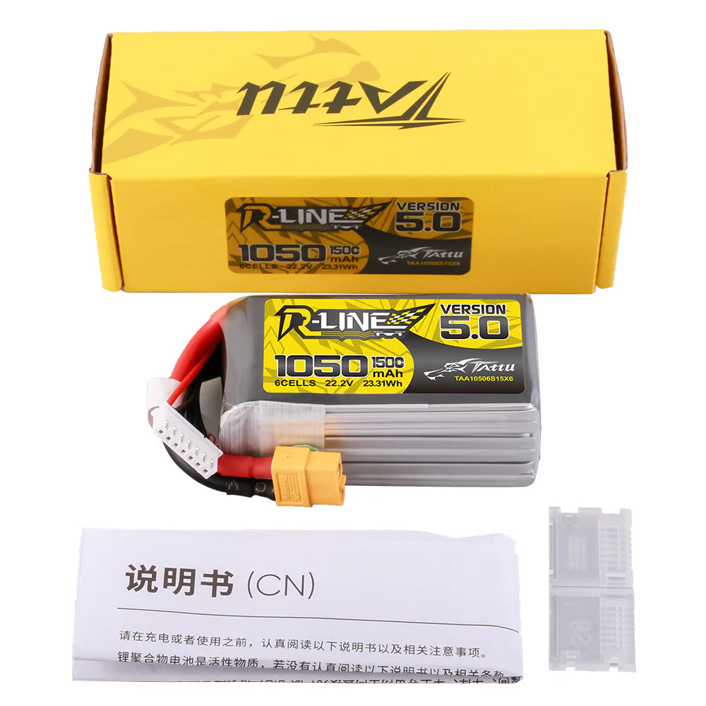 Tattu R-Line Version 4.0 1050mAh 22.2V 130C 6S1P Lipo Akku (XT60)