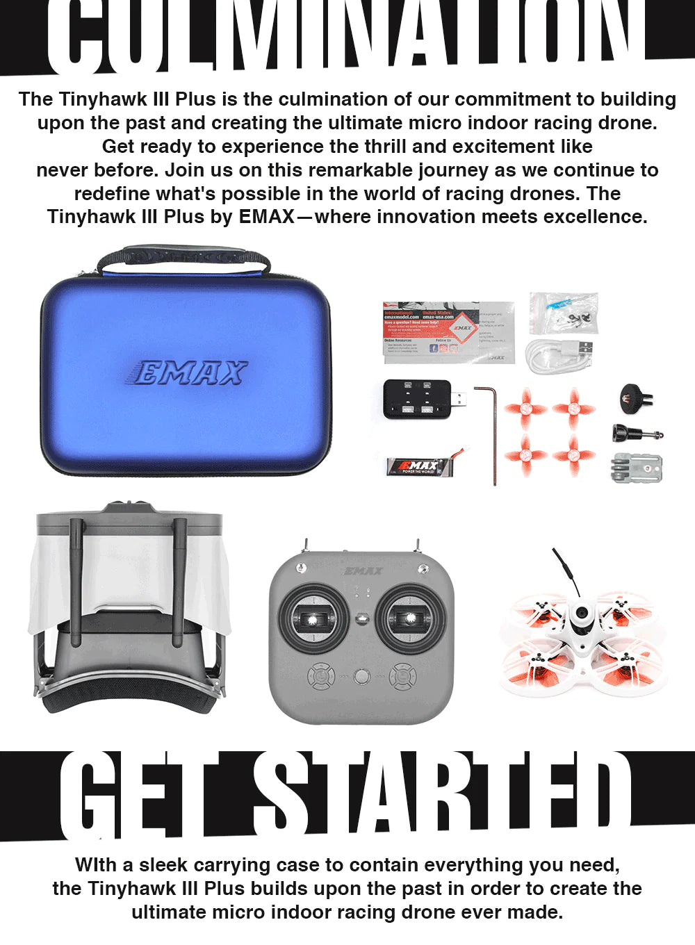 EMAX TinyHawk III Plus Micro Brushless FPV Drone (Analog RTF Bundle)