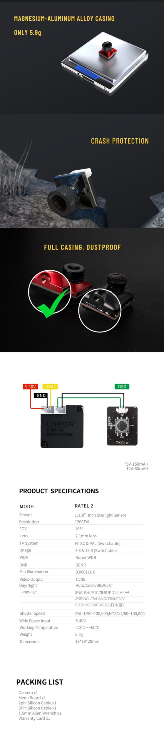 Caddx Ratel 2 1200TVL FPV Camera (2.1mm)